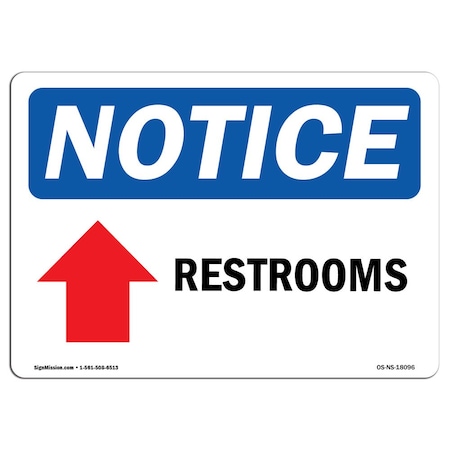 Signmission Safety Sign, OSHA Notice, 7" Height, Rigid Plastic, Restrooms (Up Arrow) Sign With Symbol, Landscape OS-NS-P-710-L-18096